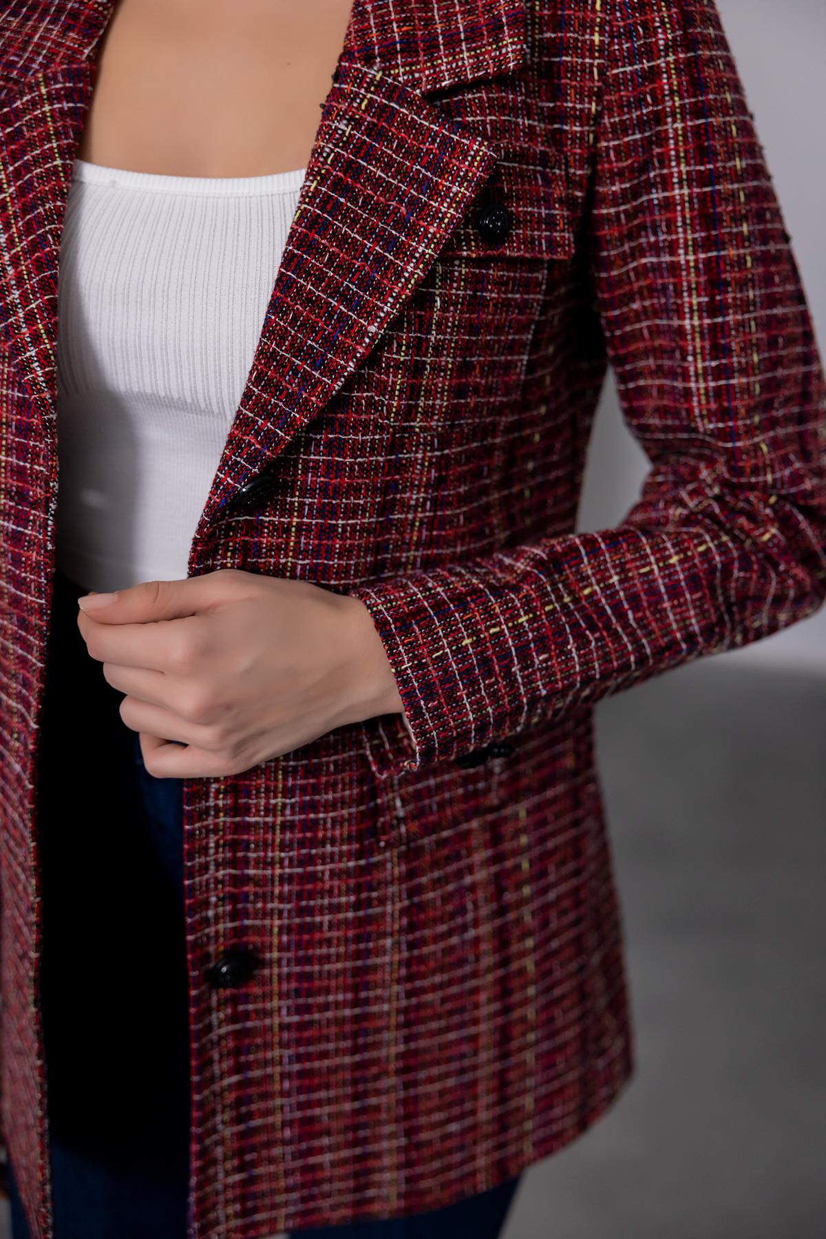 Patterned Tweed Jacket - DARK RED