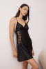 Black Satin-Woven Nightgown with Lace Detail and Straps