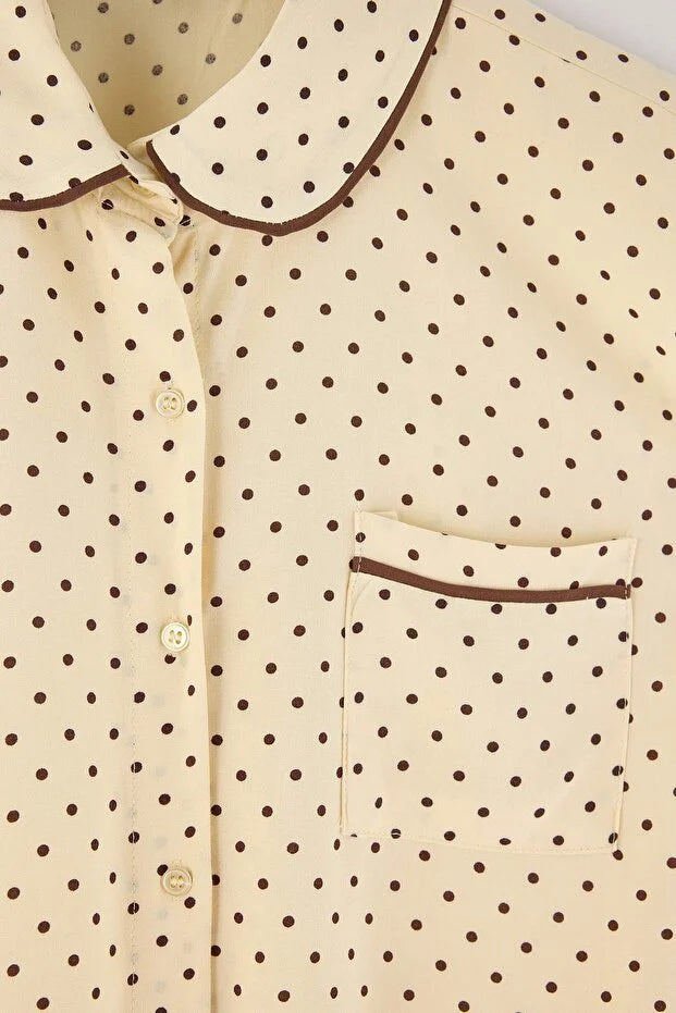 Yellow Polka Dot Piping Detail Viscose Woven Pajama Set