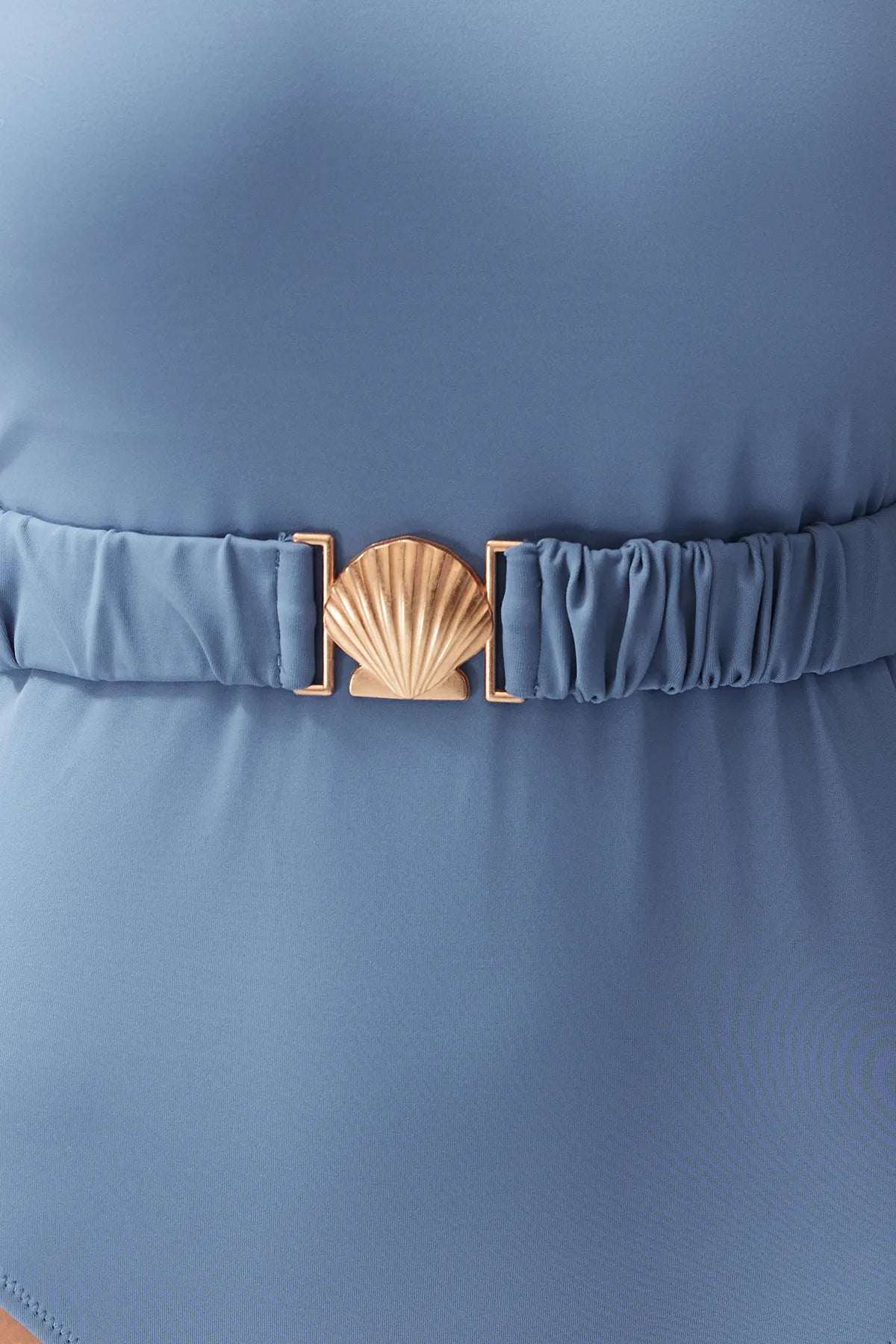 Blue Belted One Shoulder Premium Shell Accessory Regular Core Swimsuit