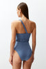 Blue Belted One Shoulder Premium Shell Accessory Regular Core Swimsuit