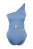 Blue Belted One Shoulder Premium Shell Accessory Regular Core Swimsuit