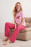 Pink Cotton Soft-Touch Stretch Striped Dog Print Knit Pajama Set