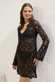 Black Mini Knitted Lace Beach Dress