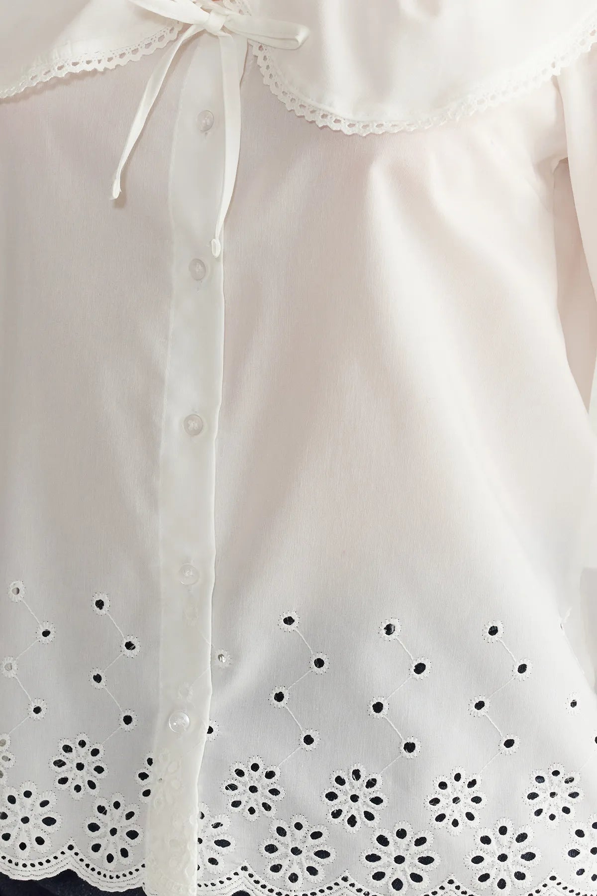 White Shirt with Embroidered Collar