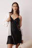 Black Satin-Woven Nightgown with Lace Detail and Straps