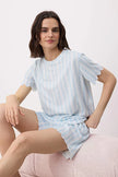 Blue Striped Embroidered Soft-Touch Knit Pajama Set