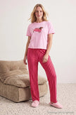 Pink Cotton Soft-Touch Stretch Striped Dog Print Knit Pajama Set