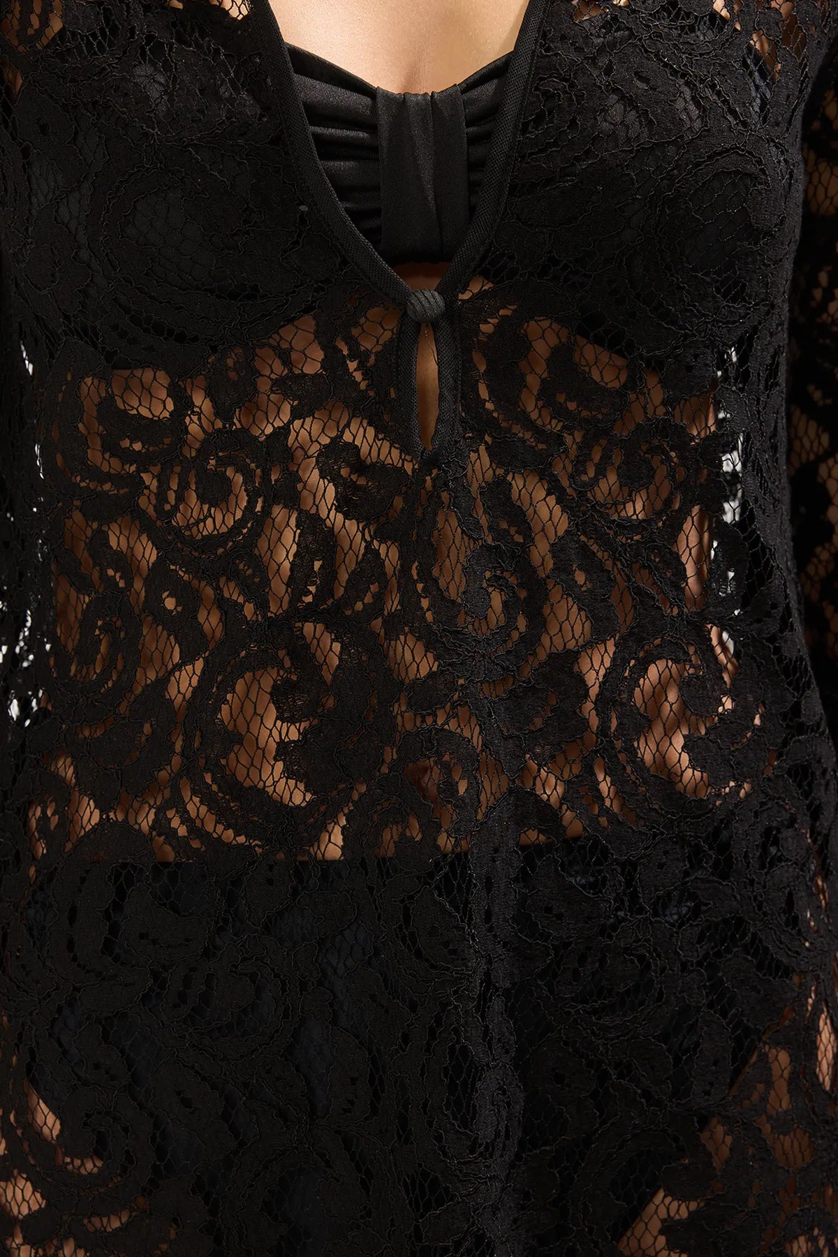 Black Mini Knitted Lace Beach Dress