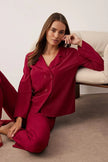 Burgundy Plain Shally Woven Pajama Set