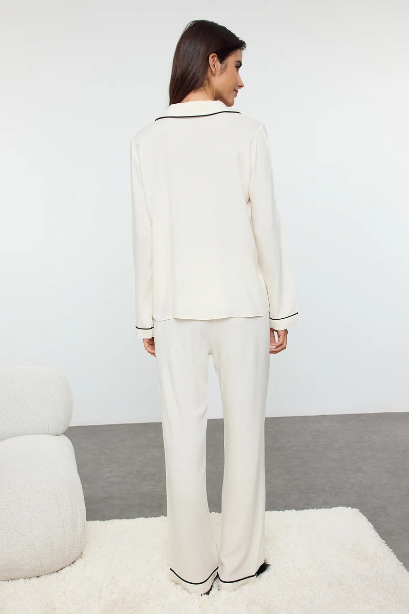 Heart-Pinned Viscose Woven Pajama Set