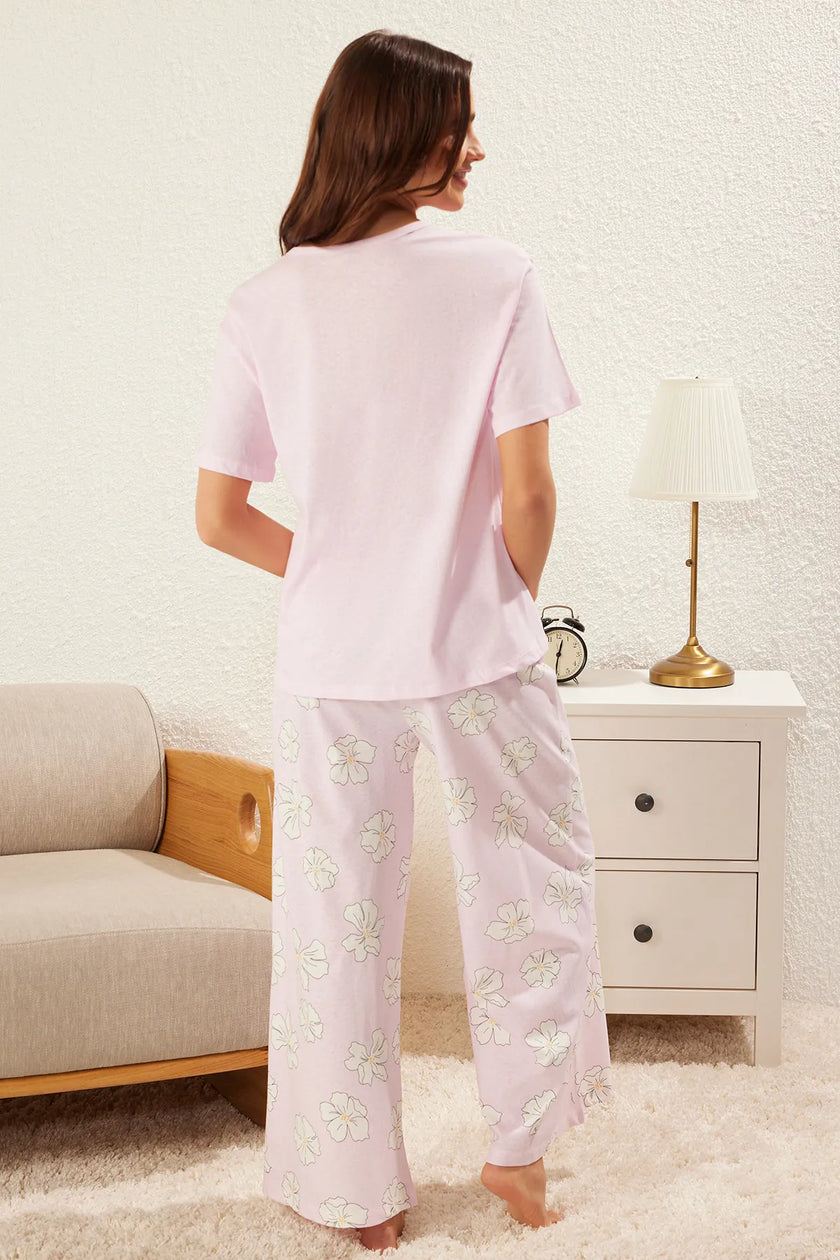 Floral Buttoned Knitted Pajama Set