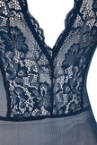 Petrol Tulle Lace Detail Non-Padded Knitted Bodysuit