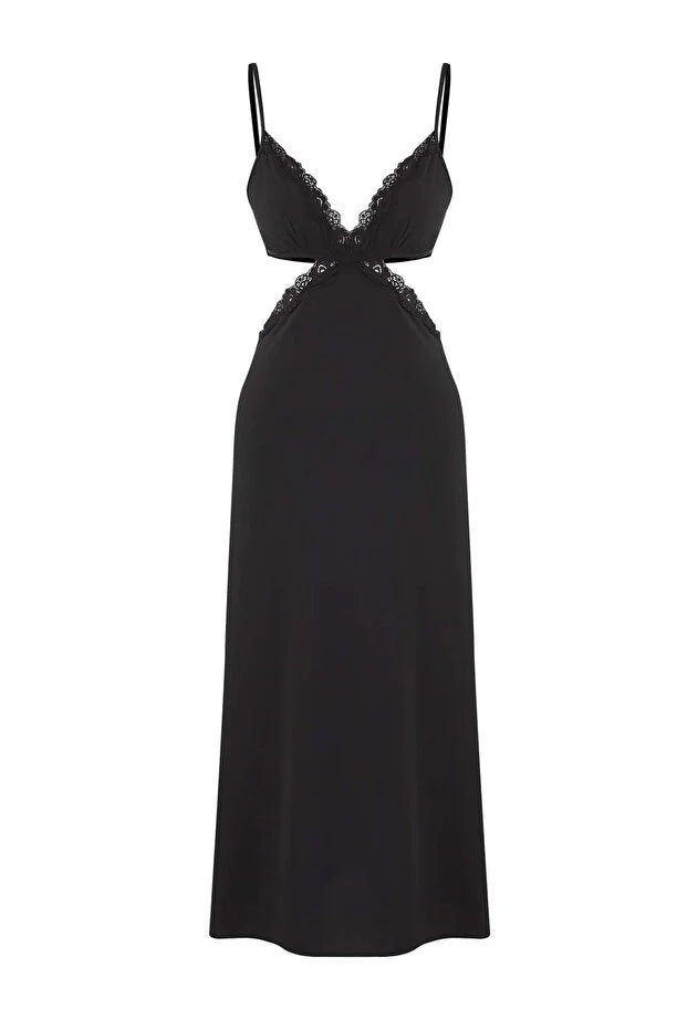 Black Window/Cut Out and Lace Detailed Uncovered Babydoll/Fantasy Nightgown