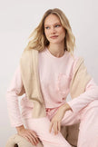 Powder Heart Pattern Knitted Pajama Set with Ruffles and Pockets