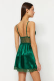 Green Satin Lace Rope Strap Knitted Babydoll