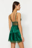 Green Satin Lace Rope Strap Knitted Babydoll