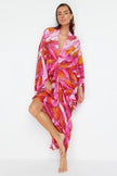 Abstract Patterned Wide Pattern Maxi Woven Gathered Beach Dress
