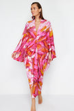 Abstract Patterned Wide Pattern Maxi Woven Gathered Beach Dress