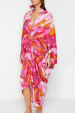 Abstract Patterned Wide Pattern Maxi Woven Gathered Beach Dress