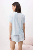Blue Striped Embroidered Soft-Touch Knit Pajama Set