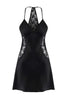 Black Satin-Woven Nightgown with Lace Detail and Straps
