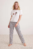 White Cotton Soft-Touch Stretch Dog Print Knit Pajama Set