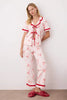 Pink-Multicolored  Ribbon/Bow Ruffle Knit Pajama Set with Trousers