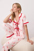 Pink-Multicolored  Ribbon/Bow Ruffle Knit Pajama Set with Trousers
