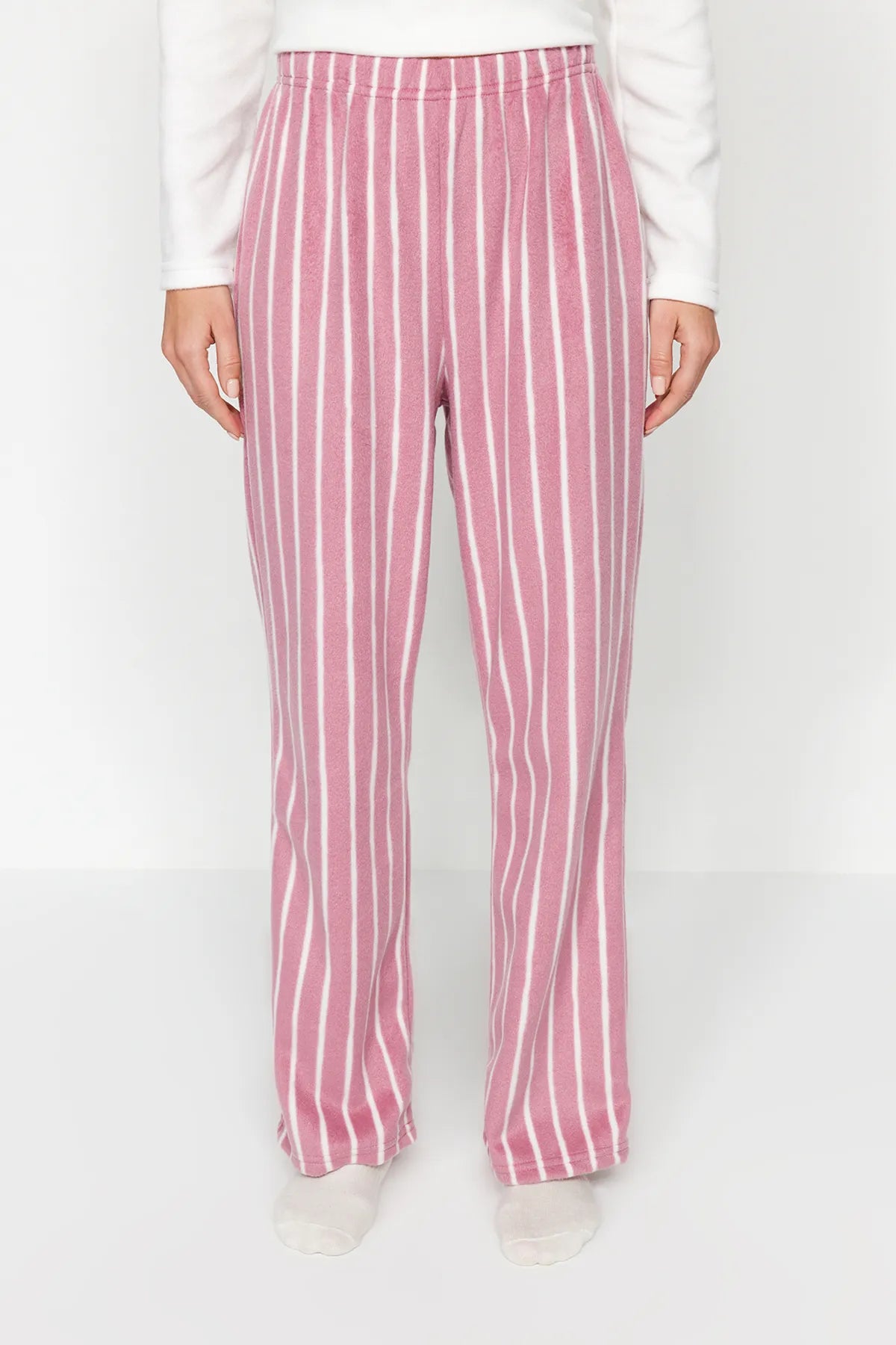 White Striped Polar Winter Knitted Pajama Set