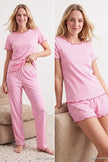 Pink 3-Piece Cotton Soft-Touch Stretch Polka Dot Knit Pajama Set