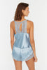 Blue Lace Rope Strap Satin Shorts Woven Pajama Set