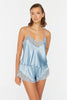 Blue Lace Rope Strap Satin Shorts Woven Pajama Set