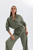 TEXTURED SHIRT AND TROUSERS DARK GREEN WOMEN'S SUIT