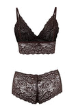 Brown 3-Piece Tulle Lace Detail Non-Padded Knitted Robe & Lingerie Set