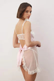 White and Pink Tulle Uncovered Babydoll/Fantasy Nightgown