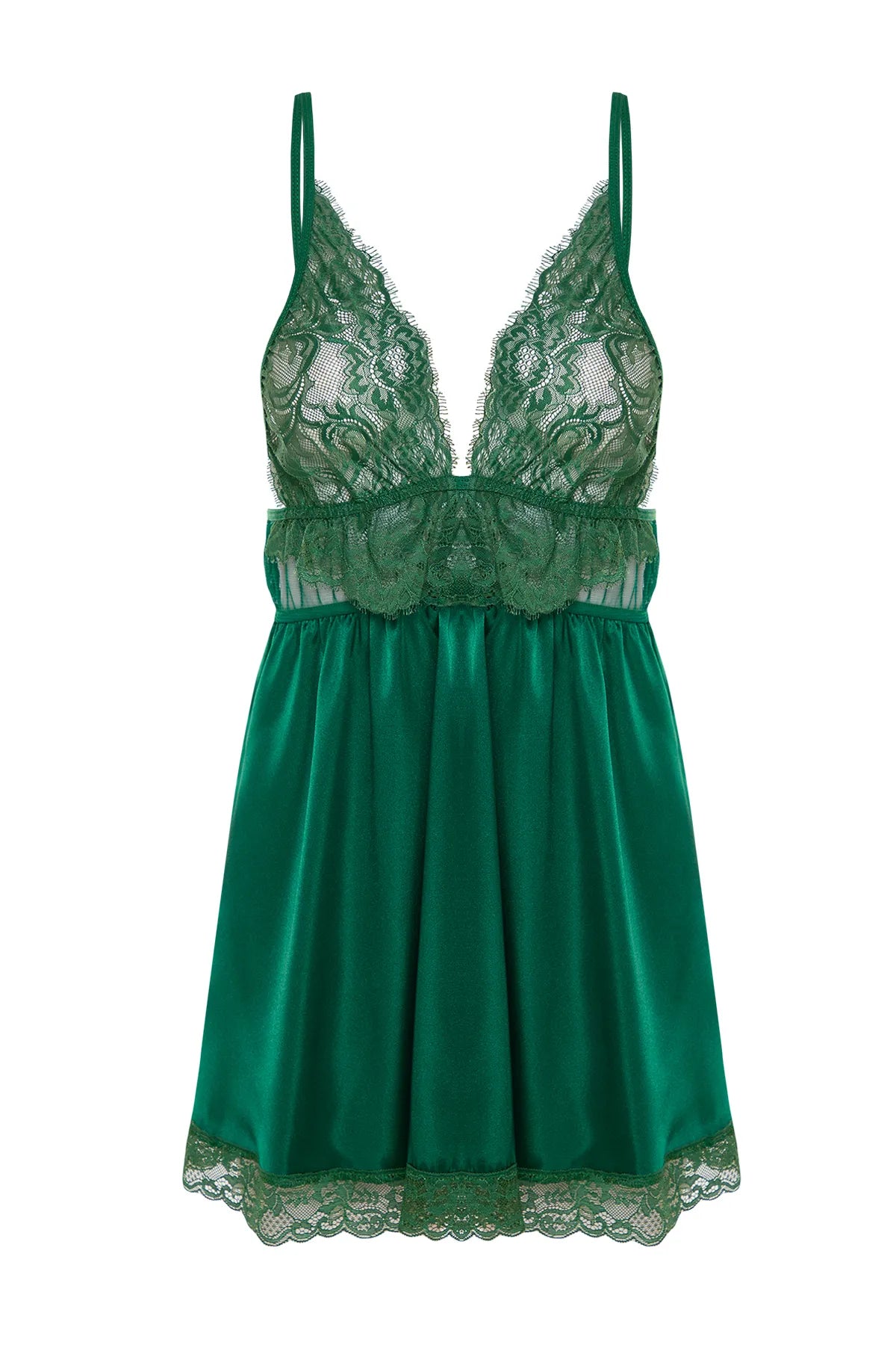 Green Satin Lace Rope Strap Knitted Babydoll