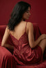 Burgundy Lace Back Rope Strap Satin Woven Nightgown