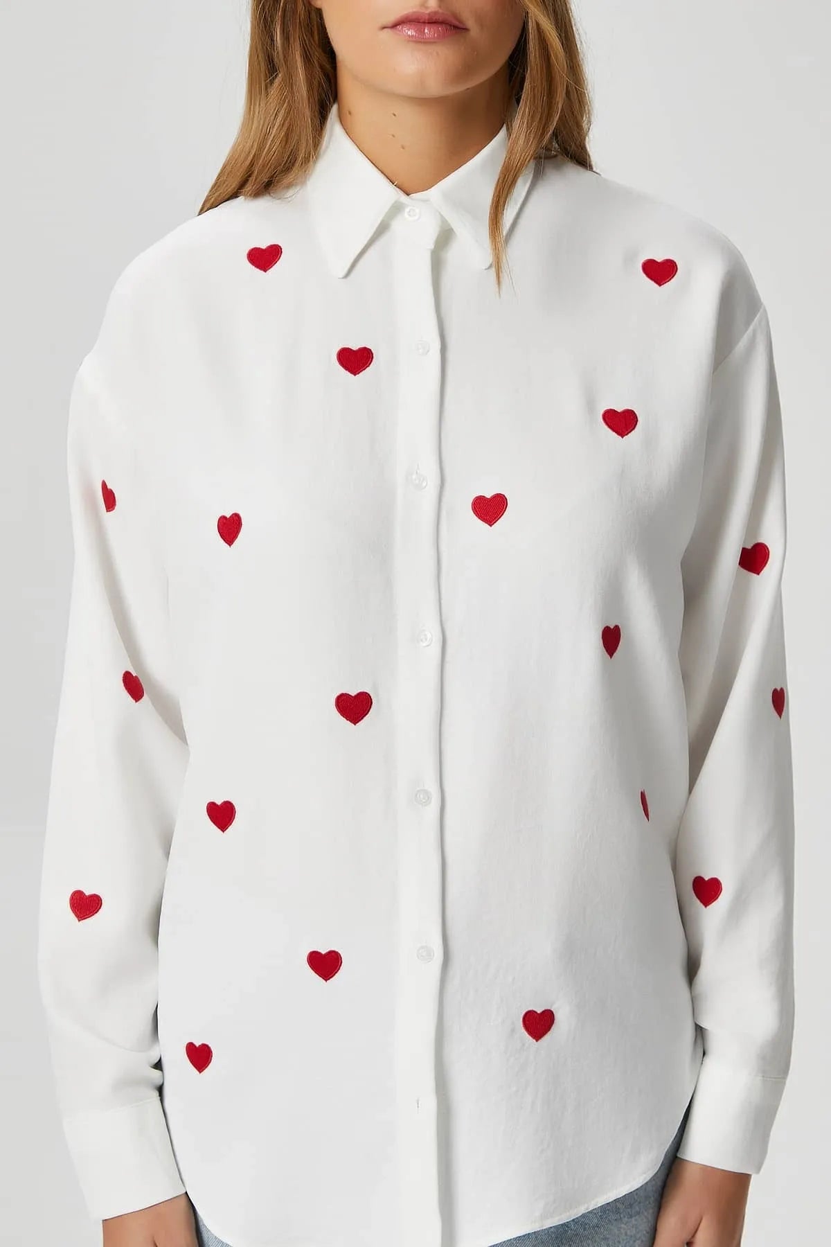 Women's Adela Red Heart Embroidered Shirt