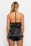 Black Satin Lace Rope Strap Fantasy Nightgown
