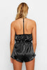 Black Satin Lace Rope Strap Fantasy Nightgown