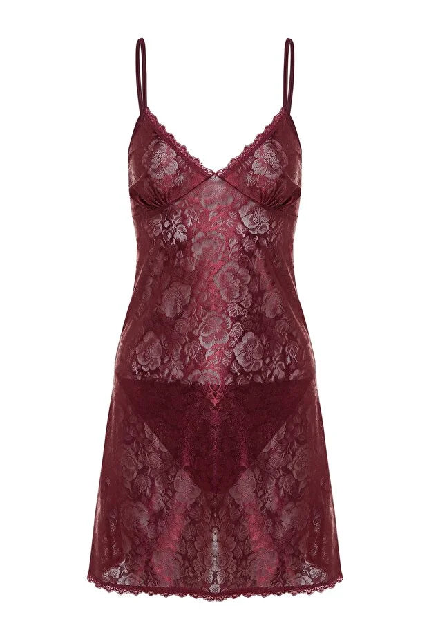 Burgundy Lace Pantyhose Knitted Babydoll/Fantasy Nightgown