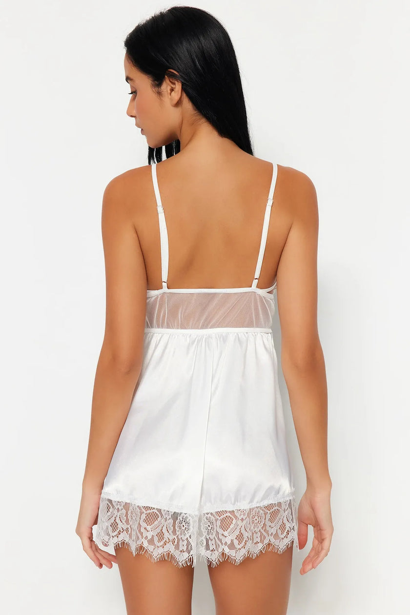 Satin Lace Rope Strap Knitted Babydoll