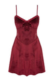 Burgundy Soft-Feel Laced Velvet Knit Nightgown with Rope Straps