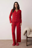 Burgundy Plain Shally Woven Pajama Set