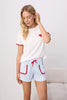White & Blue Plaid Heart Ribbon Detail Knit Pajama Set