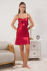 Burgundy Ribbon/Bow Detailed Rope Strap Satin Woven Nightgown
