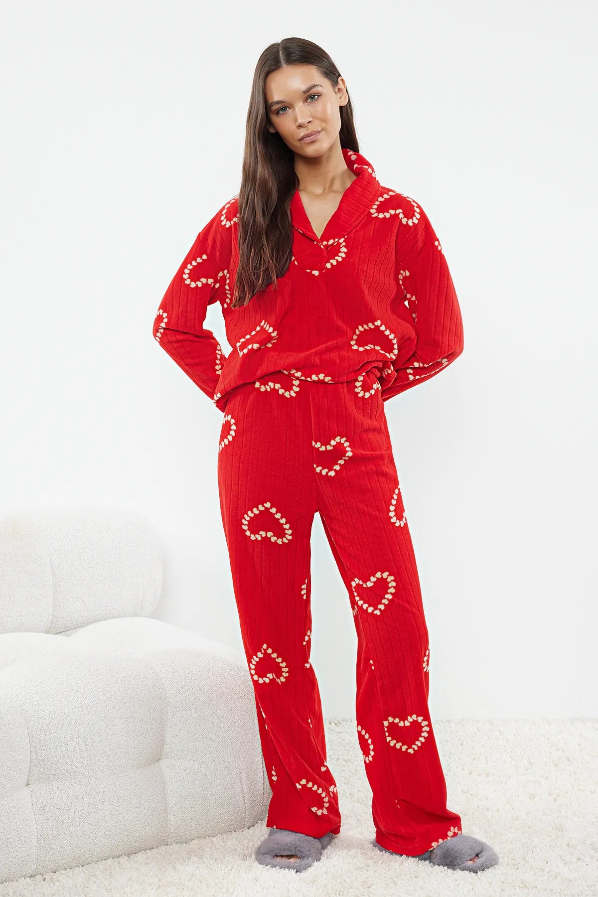 Red Heart Polar Winter Knitted Pajama Set