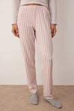 Beige-Pink Ribbed Top, Cotton Bottom, Striped Knit Pajama Set