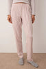 Beige-Pink Ribbed Top, Cotton Bottom, Striped Knit Pajama Set
